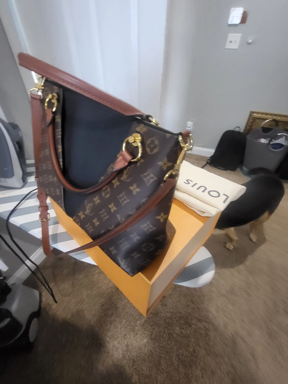 Louis Vuitton Women's Monogram Canvas V-Pattern Tote Bag - Black/Brown